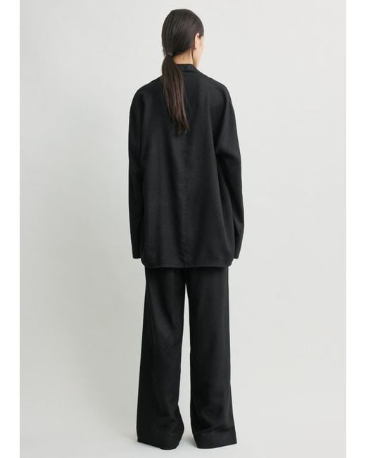 Totême Black Funnel-Neck Flannel Top
