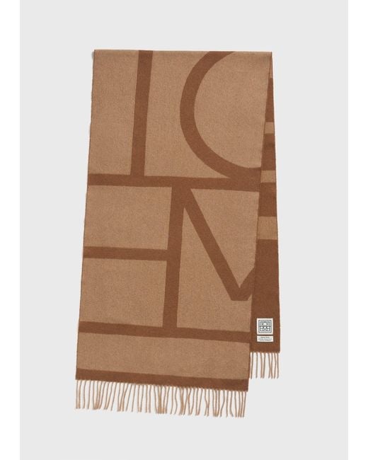 Totême  Natural Monogram Jacquard Wool Scarf Camel