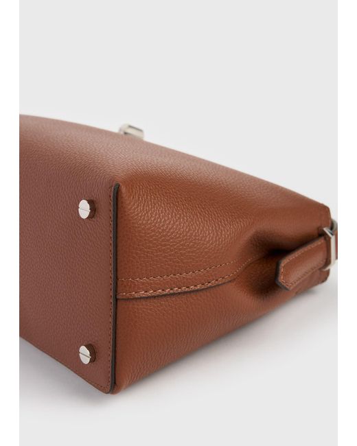 Totême Brown T-Lock Grained-Leather Top Handle