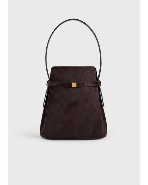 Totême White Belted Pony Hair Bucket Bag