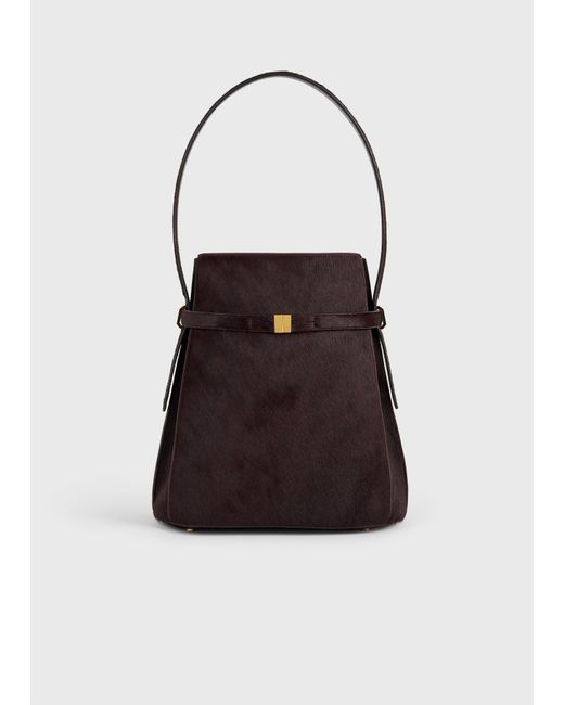 Totême White Belted Pony Hair Bucket Bag