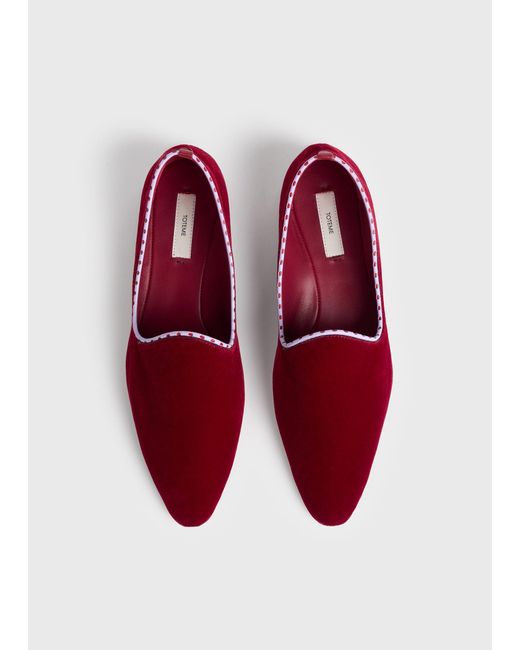 Totême Red Velvet Venetian Slippers