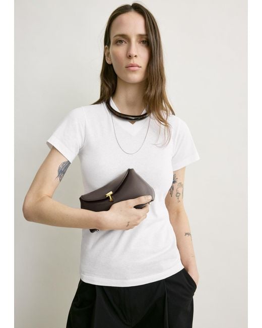 Totême White Mini T-Lock Leather Clutch