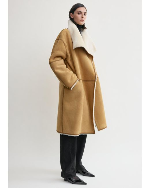 Totême  Natural Draped Shearling Coat