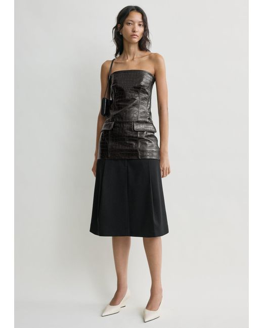Totême Black Strapless Croco-Embossed Pocket Top