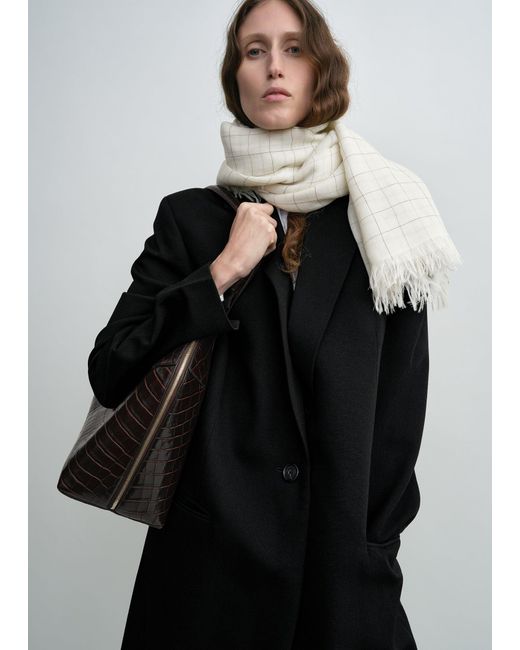 Totême Natural Checked Light Wool Scarf Ecru