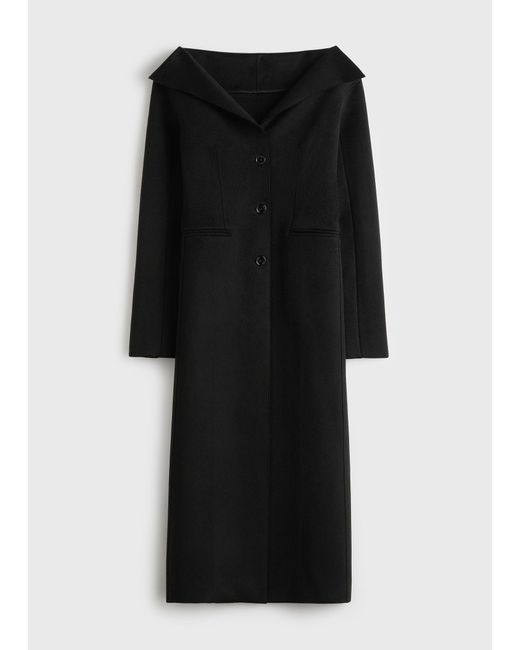 Totême  Black Open Collar Wool Coat