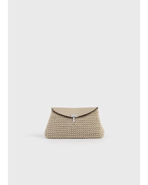 Totême White Mini T-Lock Woven-Leather Clutch