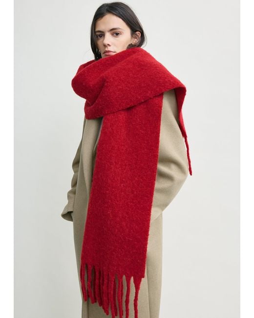 Totême Red Fuzzy Scarf