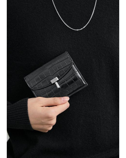 Totême White T-Lock Croco-Embossed Cardholder