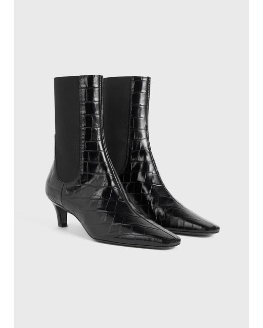 Totême  Black Croco-Embossed Mid-Heel Boots
