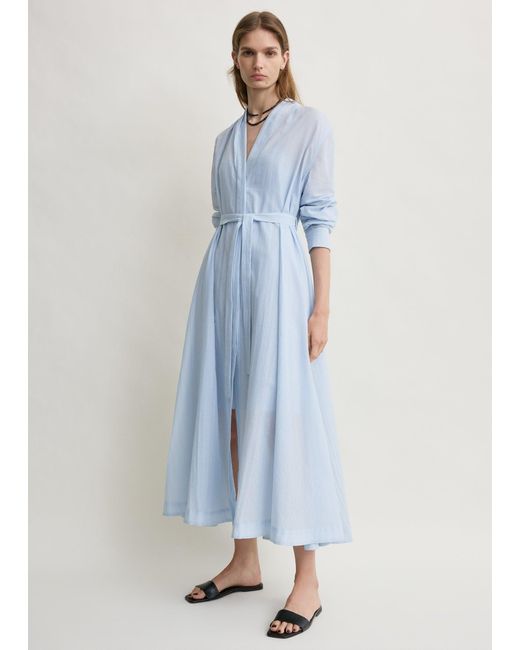 Totême Blue Belted Cotton Voile Dress