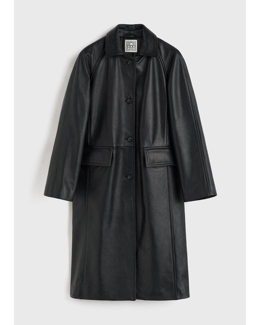 Totême Black Raglan Leather Coat