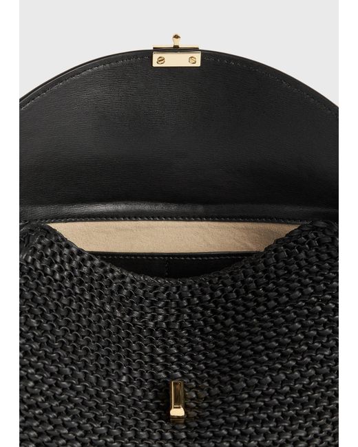 Totême Black T-Lock Woven-Leather Clutch