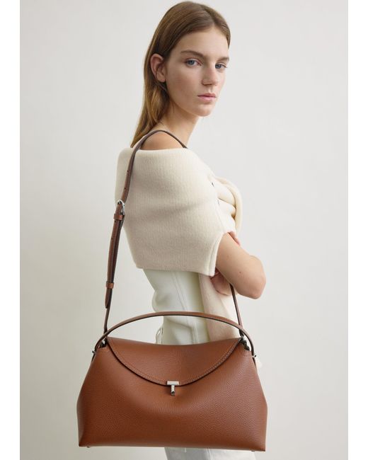 Totême Brown T-Lock Grained-Leather Top Handle