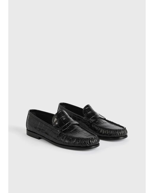 Totême White Moccasin Croco-Embossed Loafers