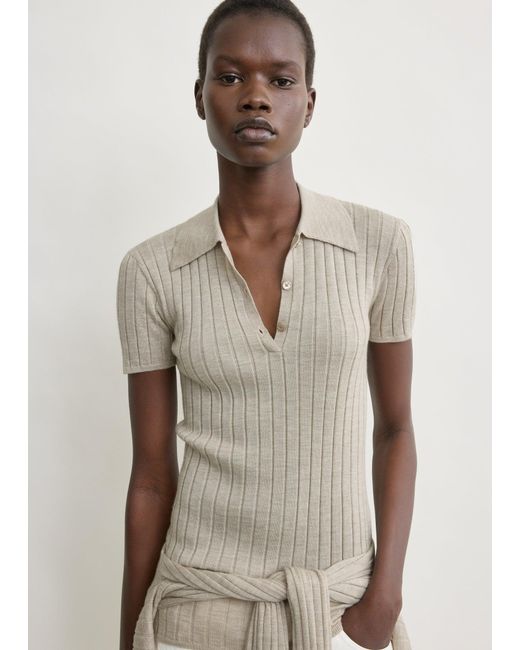 Totême White Ribbed Cashmere Silk Polo