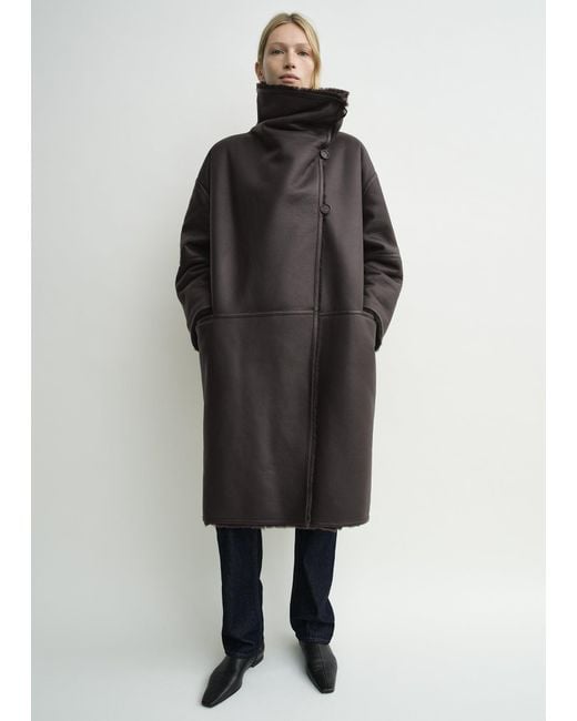 Totême  Black Shearling Wrap Coat