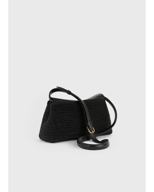 Totême Black T-Lock Woven-Leather Clutch