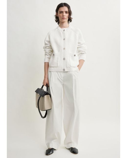 Totême White Hammered Button Cotton Cardigan