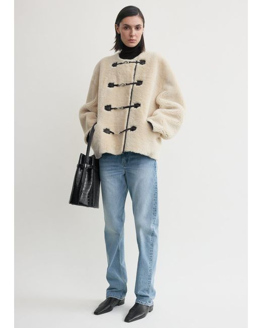 Totême Blue Teddy Shearling Clasp Jacket