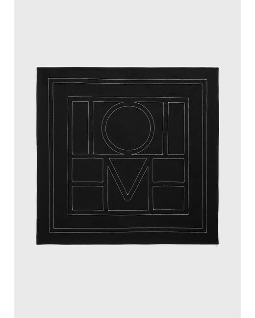 Totême Black Embroidered Monogram Silk Scarf