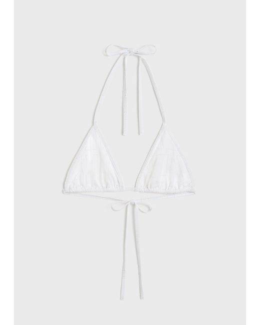 Totême White Monogram Pointelle Bikini Top