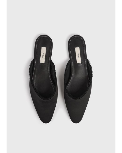 Totême White Frayed Satin Lounge Slippers