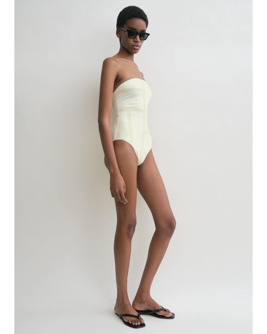 Totême White Monogram Strapless Swimsuit