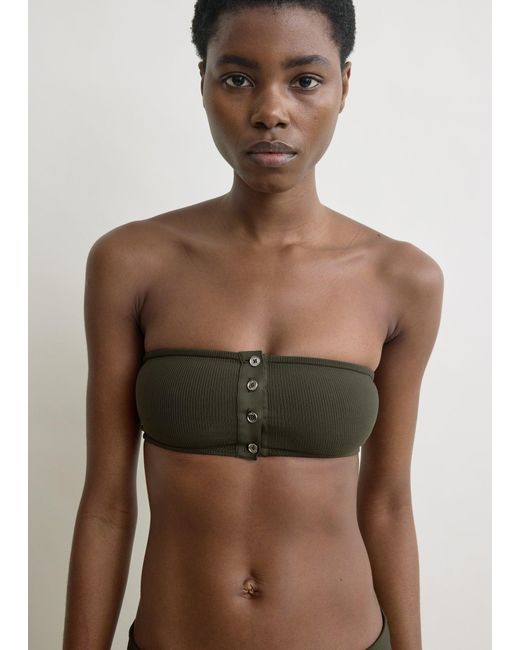 Totême Green Ribbed Strapless Bikini Top