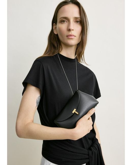 Totême White Mini T-Lock Leather Clutch