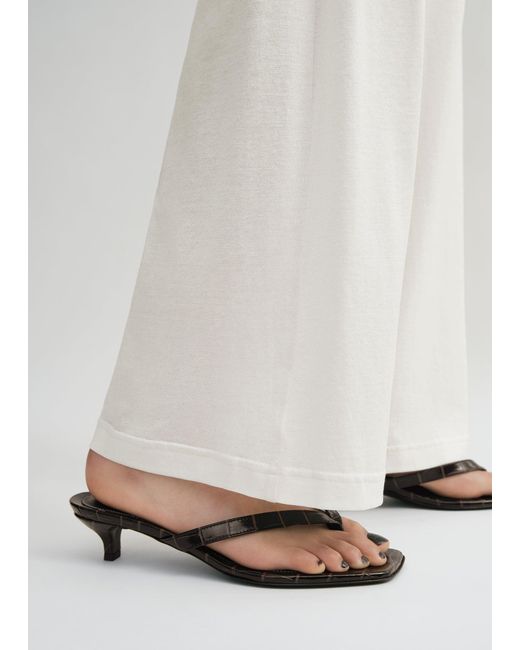 Totême White Croco-Embossed Heeled Flip Flops