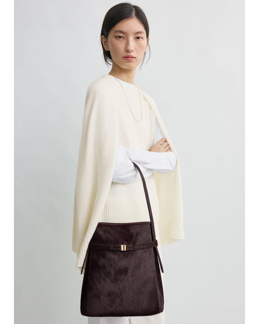 Totême White Belted Pony Hair Bucket Bag