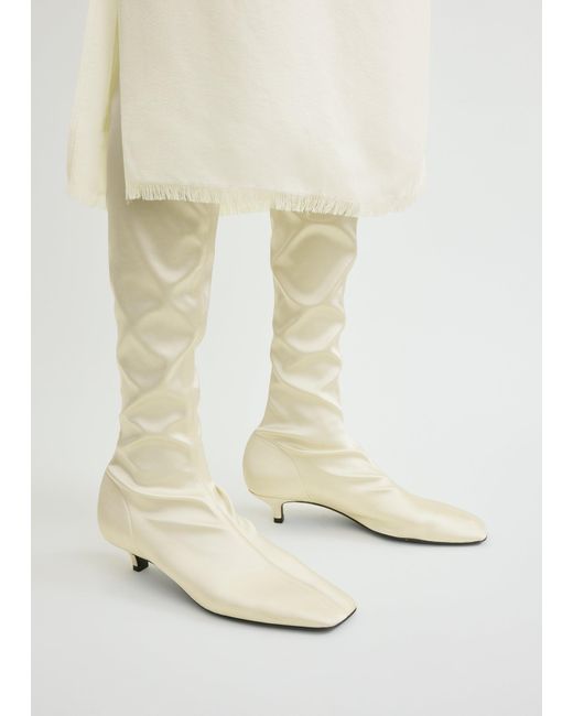 Totême  White Satin Knee-High Boots