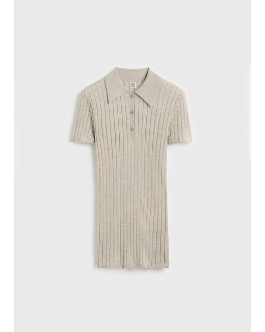 Totême White Ribbed Cashmere Silk Polo