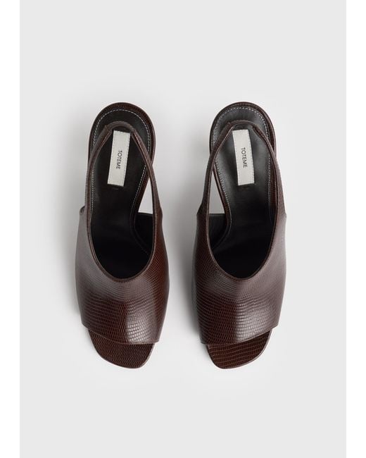 Totême Brown Contour Lizard-Embossed Slingbacks