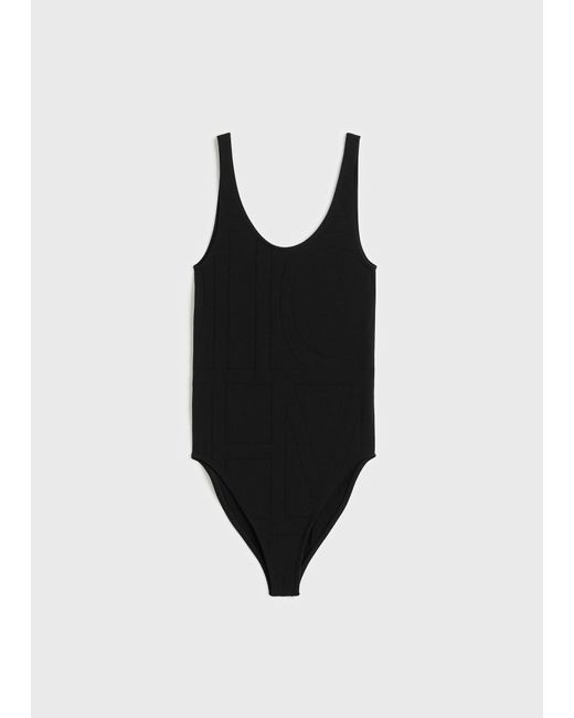 Totême Black Monogram Pointelle Knit Swimsuit