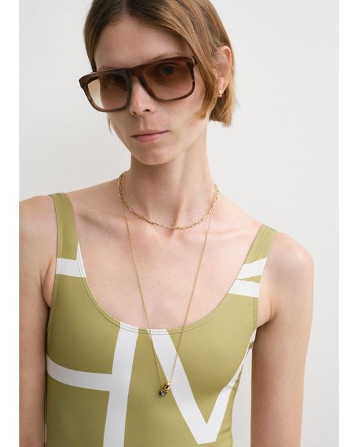 Totême White Monogram Swimsuit Melon/Ecru
