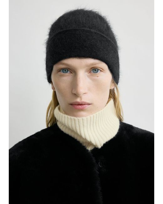 Totême Black Brushed Cashmere Beanie