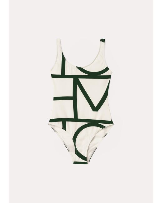Totême White Monogram Swimsuit Ecru