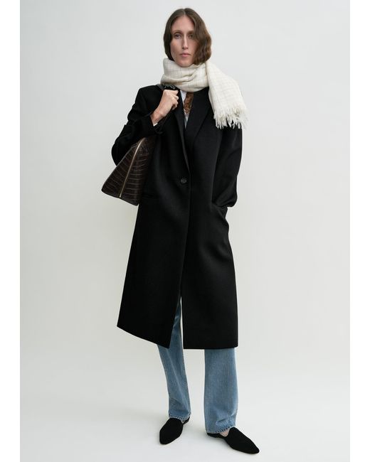Totême Natural Checked Light Wool Scarf Ecru