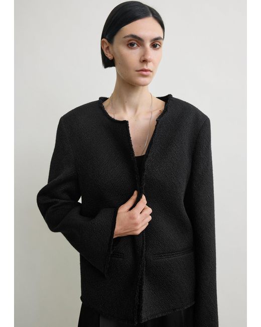 Totême Black Open-Front Bouclé Blazer