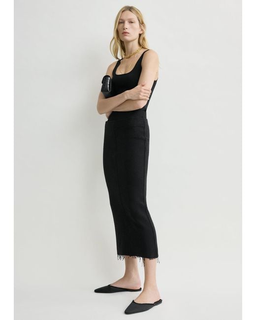 Totême  Black Long Fringed Jersey Skirt