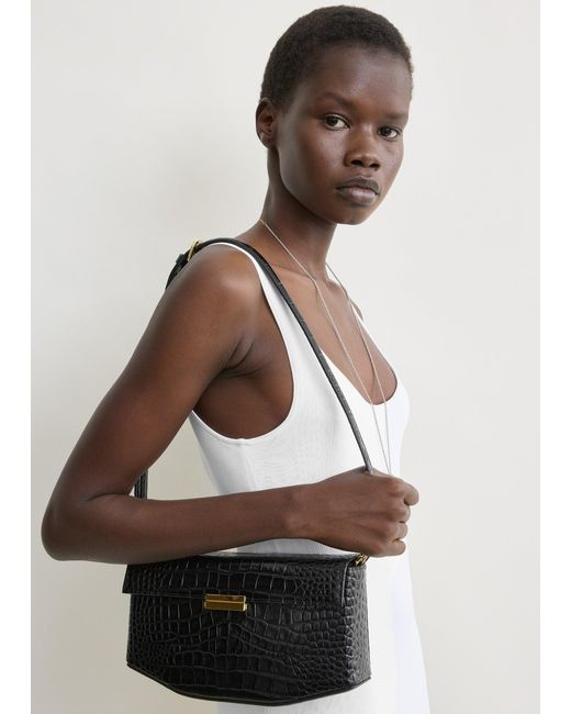 Totême Black Clip Croco-Embossed Clutch