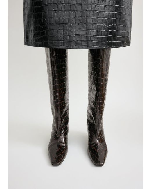 Totême  Black Croco-Embossed Wide Shaft Boots Dark