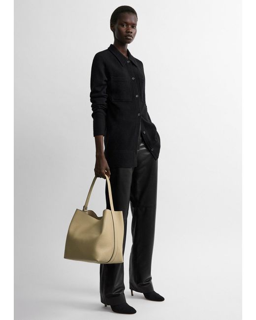 Totême White Medium Belted Grained-Leather Tote