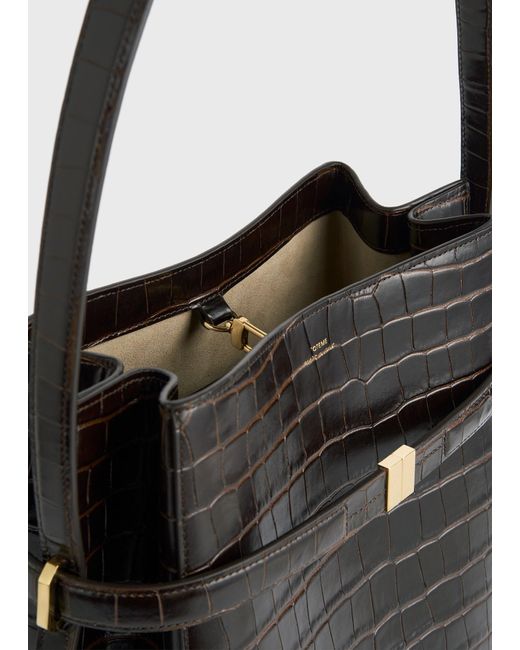 Totême  Black Belted Croco-Embossed Bucket Bag