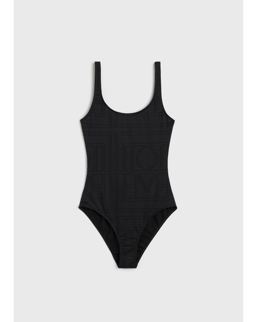 Totême  Black Monogram Pointelle Swimsuit