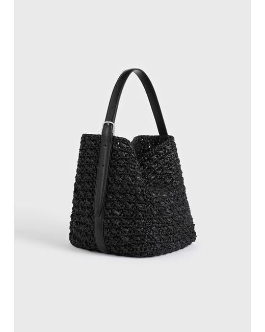 Totême Black Medium Belted Paper Raffia Tote