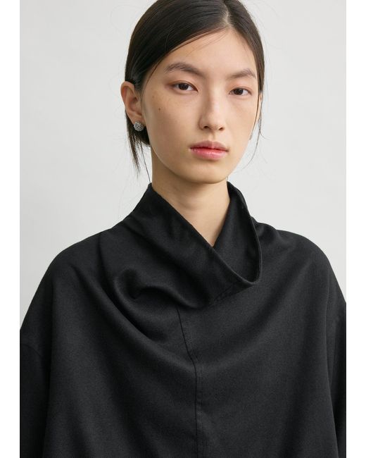 Totême Black Funnel-Neck Flannel Top